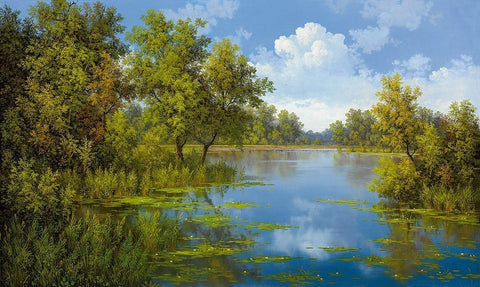 LAKE Black Ornate Wood Framed Art Print with Double Matting by Slava