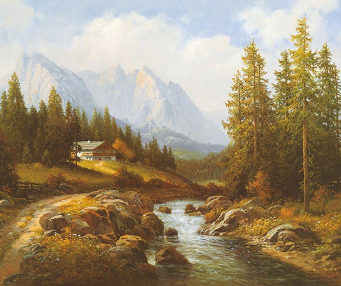 MOUNTAIN BROOK Black Ornate Wood Framed Art Print with Double Matting by Weber, Max