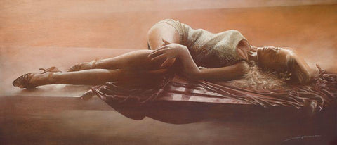 GIADA ASCOLTANDO MUSICA ROMAN. Black Ornate Wood Framed Art Print with Double Matting by Sgarbossa, Antonio