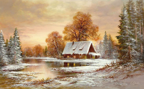 WINTER IN BELARUS I White Modern Wood Framed Art Print with Double Matting by Glassl, Helmut