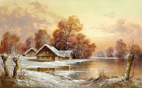 WINTER IN BELARUS II White Modern Wood Framed Art Print with Double Matting by Glassl, Helmut
