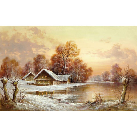 WINTER IN BELARUS II Black Modern Wood Framed Art Print with Double Matting by Glassl, Helmut