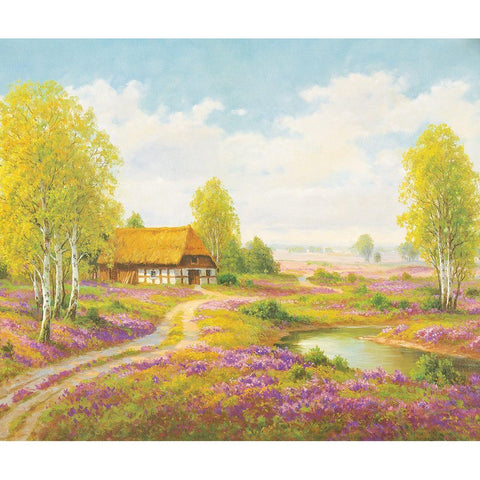 ROMANTIC HEATH Black Modern Wood Framed Art Print by Weber, Max