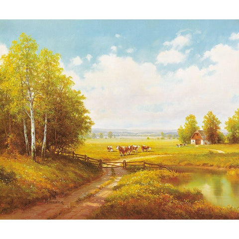 COWS AT PASTURE White Modern Wood Framed Art Print by Weber, Max