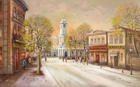 Streetscene II White Modern Wood Framed Art Print with Double Matting by Erwin, Eric