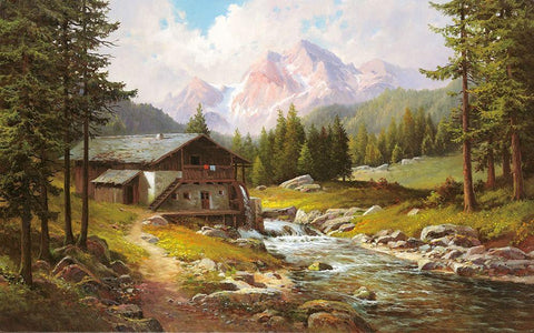 ABANDONED MILL Black Ornate Wood Framed Art Print with Double Matting by Weber, Max