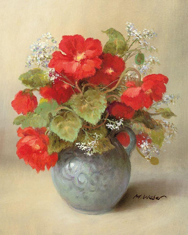 RED BOUQUET White Modern Wood Framed Art Print with Double Matting by Weber, Max