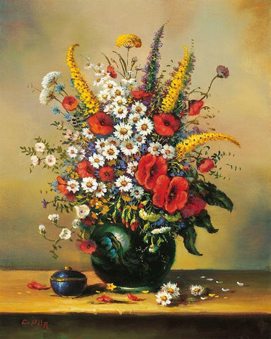 BOUQUET MUNICH SCHOOL I Black Ornate Wood Framed Art Print with Double Matting by Pila