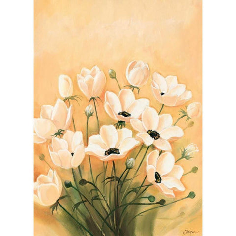 White poppies 2-3 Black Modern Wood Framed Art Print with Double Matting by Jasper