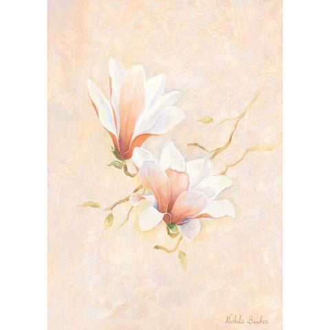 Pink magnolia 2-3 Black Modern Wood Framed Art Print with Double Matting by Boucher, Nathalie