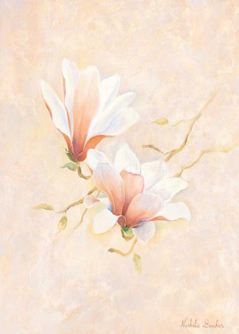 Pink magnolia 2-3 White Modern Wood Framed Art Print with Double Matting by Boucher, Nathalie