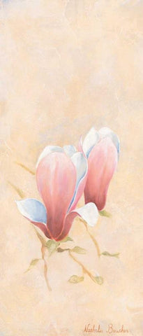 Pink magnolia 3-3 Black Ornate Wood Framed Art Print with Double Matting by Boucher, Nathalie