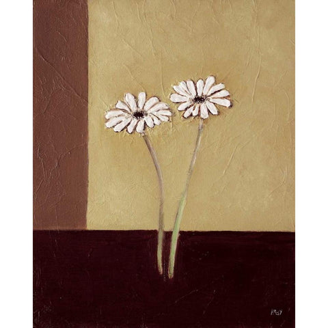 Daisies on brown Gold Ornate Wood Framed Art Print with Double Matting by Hedy