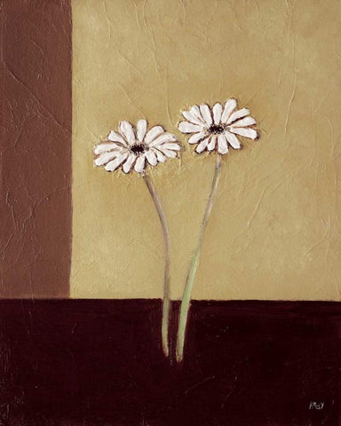 Daisies on brown Black Ornate Wood Framed Art Print with Double Matting by Hedy