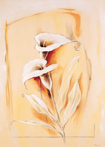 Calla lillies White Modern Wood Framed Art Print with Double Matting by Renee