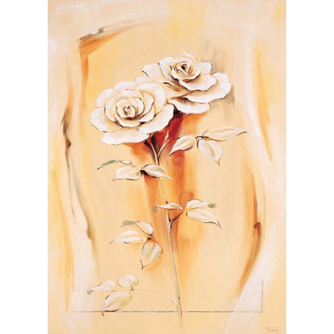 Two roses White Modern Wood Framed Art Print by Renee