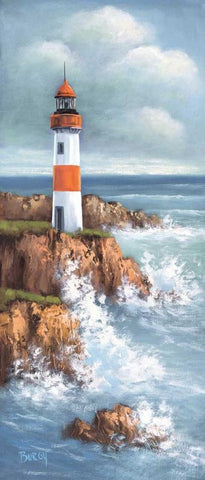 Lighthouse I White Modern Wood Framed Art Print with Double Matting by Burgy