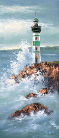Lighthouse II Black Ornate Wood Framed Art Print with Double Matting by Burgy