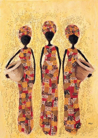 African ladies 2-3 Black Ornate Wood Framed Art Print with Double Matting by Hedy