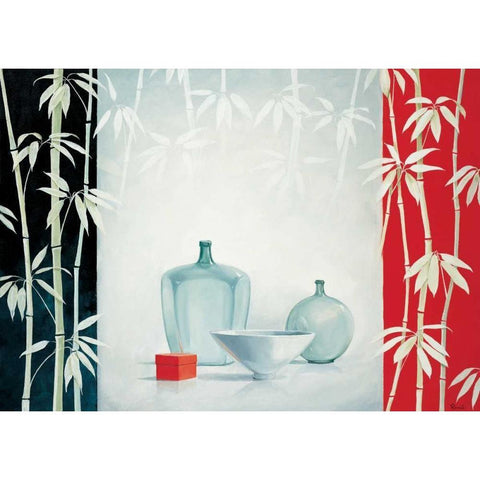 Bamboo and bowls I Black Modern Wood Framed Art Print by Renee