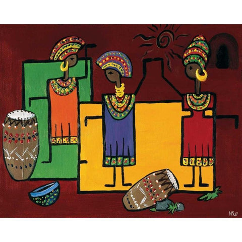 Colorful Africa II Black Modern Wood Framed Art Print with Double Matting by Hedy