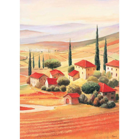 Tuscan Village V Gold Ornate Wood Framed Art Print with Double Matting by Renee