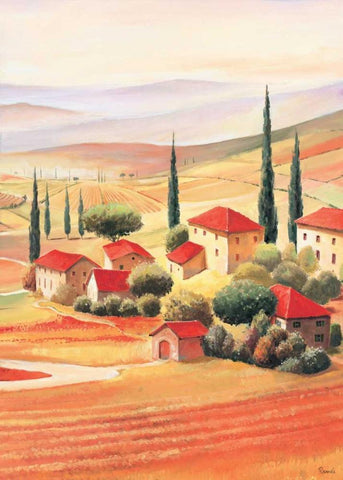 Tuscan Village V Black Ornate Wood Framed Art Print with Double Matting by Renee