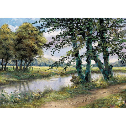River and trees Gold Ornate Wood Framed Art Print with Double Matting by Withaar, Reint