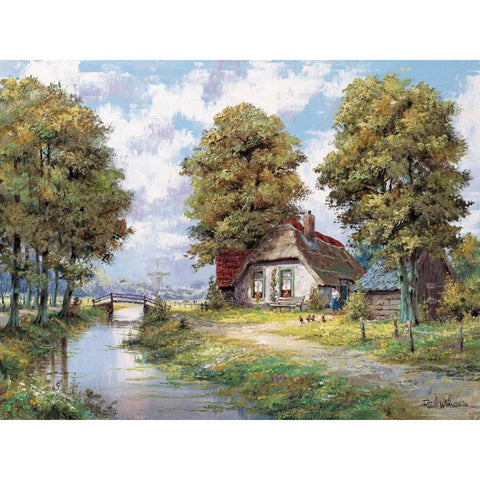Farmhouse near river Black Modern Wood Framed Art Print with Double Matting by Withaar, Reint