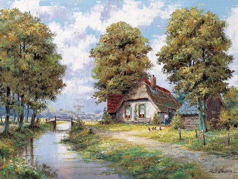 Farmhouse near river White Modern Wood Framed Art Print with Double Matting by Withaar, Reint