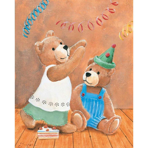 Party bears White Modern Wood Framed Art Print by Jasper