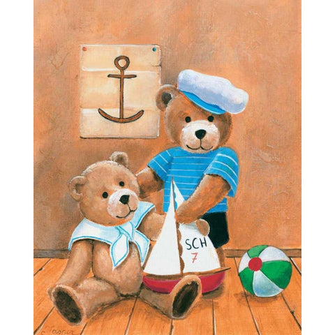 Navy bears Black Modern Wood Framed Art Print with Double Matting by Jasper