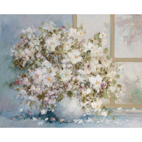 White flowers in vase Gold Ornate Wood Framed Art Print with Double Matting by van de Poel, Theo