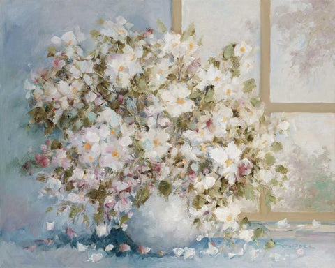 White flowers in vase White Modern Wood Framed Art Print with Double Matting by van de Poel, Theo