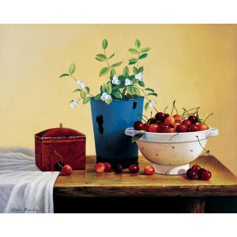 Stillife with cherries Black Modern Wood Framed Art Print with Double Matting by Bradshaw, Zeke