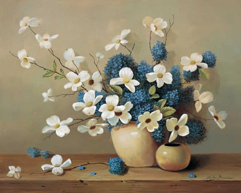 White and blue bouquet White Modern Wood Framed Art Print with Double Matting by Bradshaw, Zeke