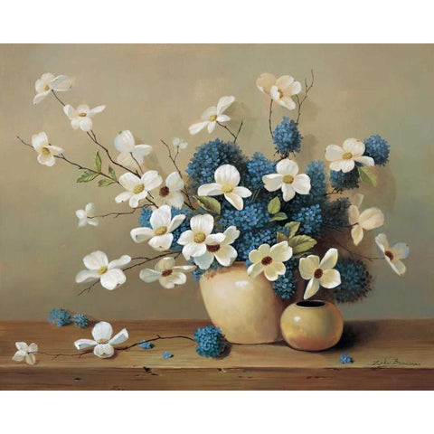 White and blue bouquet Black Modern Wood Framed Art Print by Bradshaw, Zeke