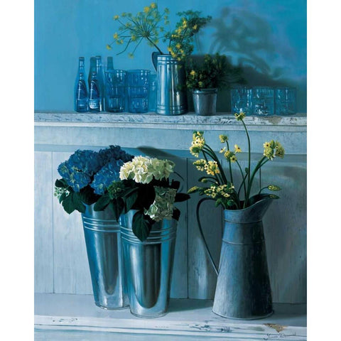 Stillife with silver pots White Modern Wood Framed Art Print by Demmick, James