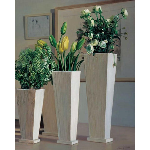 Stillife with white vases Black Modern Wood Framed Art Print with Double Matting by Demmick, James
