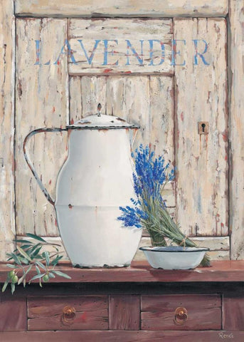 Lavender III White Modern Wood Framed Art Print with Double Matting by Renee