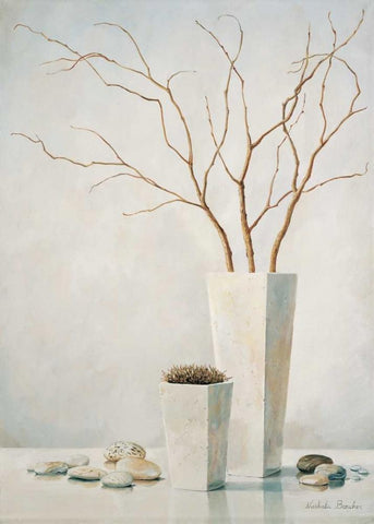 Twigs II White Modern Wood Framed Art Print with Double Matting by Boucher, Nathalie