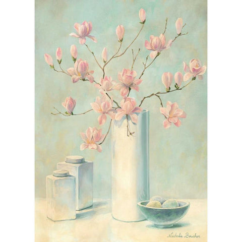 Pink flowers I Gold Ornate Wood Framed Art Print with Double Matting by Boucher, Nathalie
