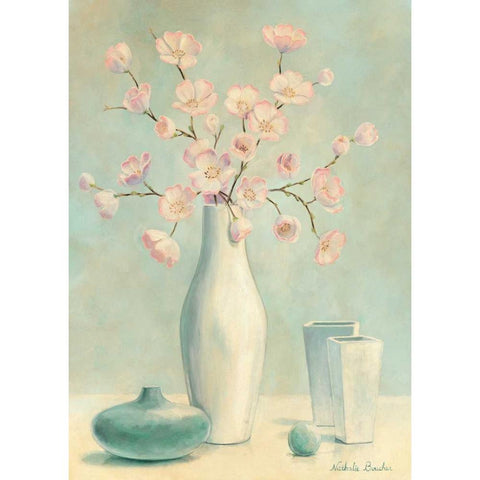 Pink flowers II Black Modern Wood Framed Art Print with Double Matting by Boucher, Nathalie