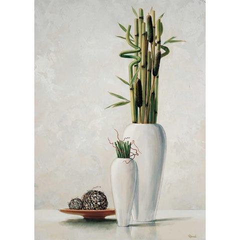 Bamboo in white vase I Gold Ornate Wood Framed Art Print with Double Matting by Renee