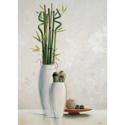 Bamboo in white vase II Black Modern Wood Framed Art Print with Double Matting by Renee