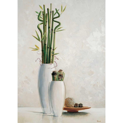 Bamboo in white vase II White Modern Wood Framed Art Print by Renee