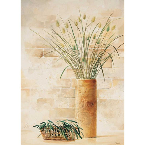 Grass in vase I Black Modern Wood Framed Art Print with Double Matting by Renee