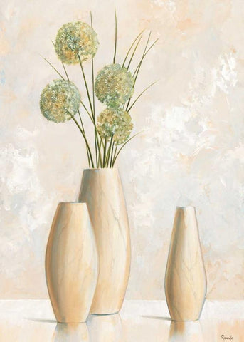 Vases with pastel I White Modern Wood Framed Art Print with Double Matting by Renee