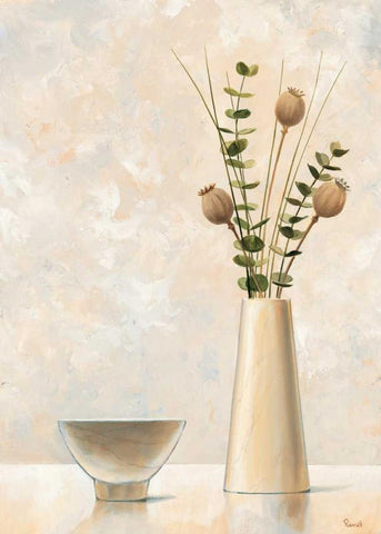 Vase and bowl I White Modern Wood Framed Art Print with Double Matting by Renee