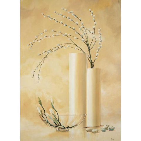 Vases with twigs I Black Modern Wood Framed Art Print with Double Matting by Renee